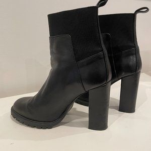 Zara basic collection genuine leather black lug sole ankle boots 37 7 high heel